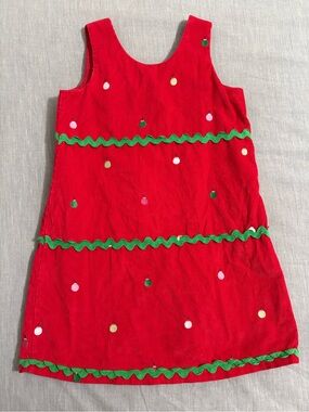 Patsy Aiken Girls 6X Christmas Dress Red Corduroy Ornament Embroidered Holiday